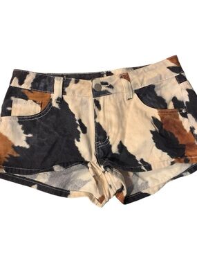 Source Unknown Cowhide-Print Low-Rise Jean Shorts - Black, Cream & Brown